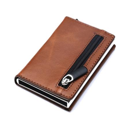 Multifunksjon automatisk kredittkortholder for etui Liten lommebok RFID-blokkering for menn i kunstskinn Glidelås myntveske Anti-tyveri Business Slim 
