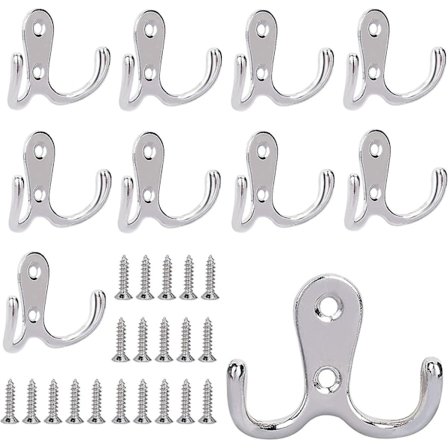 10 Stk. Knager, Metal Dobbelt Knage med Skruer, Badeværelsesknage, til Hylder, Skuffer, Bad, Soveværelsesknage og Dekoration (Sølv)