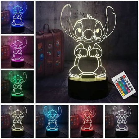 Stitch Natlampe, Lilo og Stitch Gaver 3D Stitch Lampe Legetøj Intelligent Fjernbetjening Stitch LED Lys 2024THO
