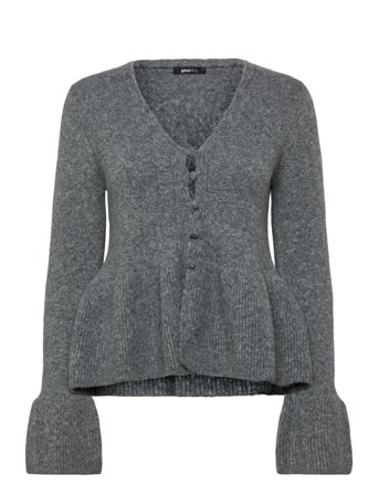 Gina Tricot Knitted Peplum Cardigan - Grey - L