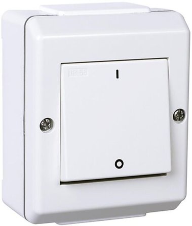 Bryter utenpåliggende kapslet 2-pol hvit IP55