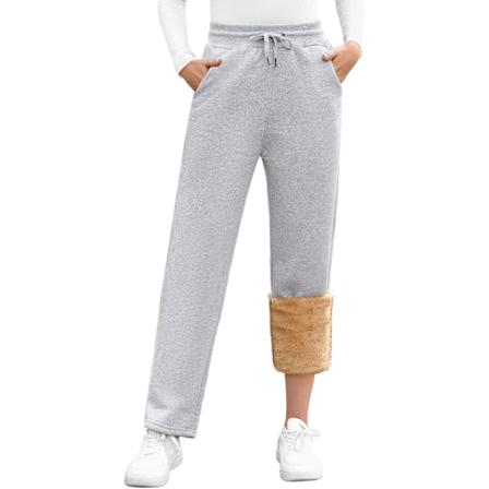 Fleeceforet Joggingbukser Termiske Svettebukser Med Lommer Vinterbukser Fluffy Sherpa Varme Bukser Snøring Sportsbukser Jogging Trening Casual Ljusgrå