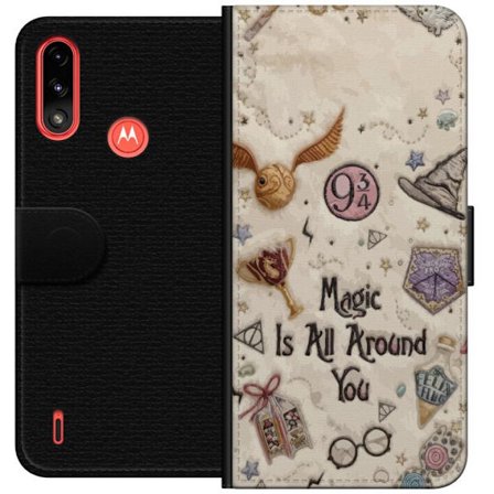 Kompatibelt Plånboksfodral till Motorola Motorola Moto E7 Power Broderad magisk illustration med symboler, citat och fantasivärld inspirerad av sago