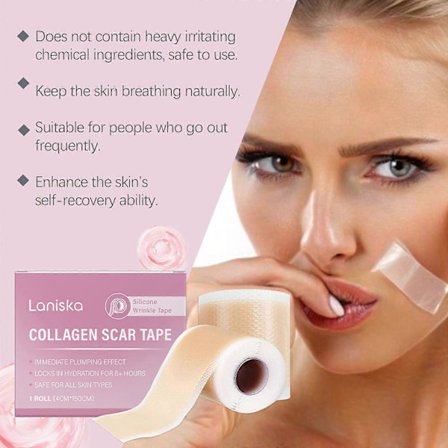 Kollagen Ärrtejp för Ansikte, Losveo Silikon Ärrark för Ansiktsrynkor, Anti-Aging 4x150cm Rulle