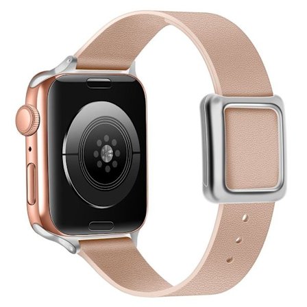 Apple Watch Series 8 (45mm) / Watch Ultra urrem i ægte læder med sølvspænde - Sand Pink