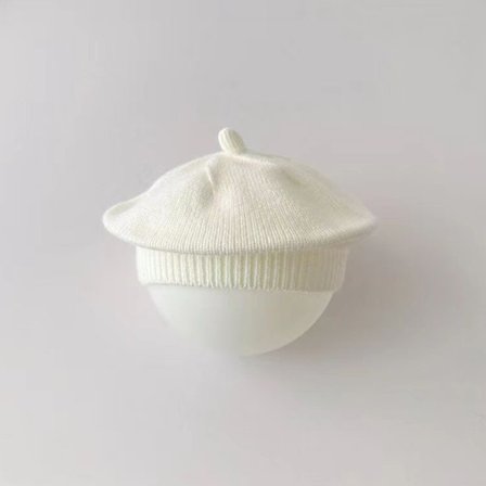 Modebebistickad Beret Hatt Solid Färg Barn Varm