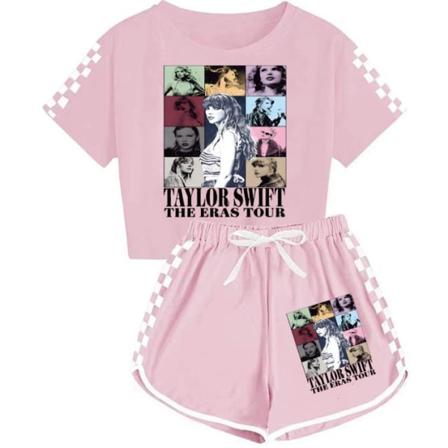 Taylor Swift Barnkläder för Flickor, Casual Tracksuit Set med Kortärmad T-shirt och Shorts, Sommar Sport Outfit, Födelsedagspresent Pink 160cm