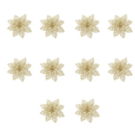 Juleblomster for juledekorasjon plast Gull 10-pakning