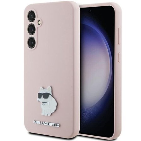 Karl Lagerfeld Silikoni Choupette Metal Pin tapauksessa Samsung Galaxy S23 FE - vaaleanpunainen