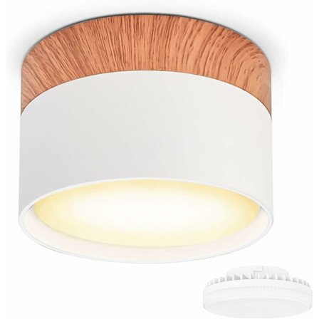 Topp LED-strålkastare 84 x 60 mm Vit Toppmonterad Inkluderad 7W Utbytbar GX53-lampa 3000K Varmvit 550lm Träkorn Downlight