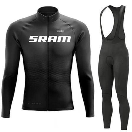 SRAM Pro Efterårs Cykeltrøje Sæt Cykel Sportstøj Sæt MTB Uniform Ropa Ciclismo Landevejscykel Tøj Bicicleta Lange Bib Bukser Sort 4XL Black