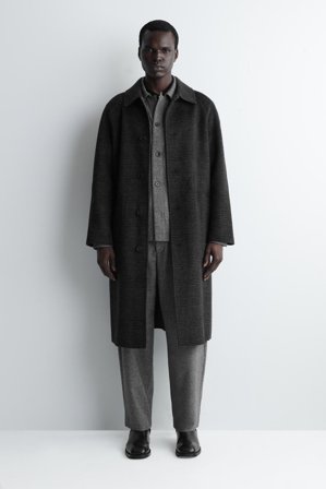 COS Homme Pantalon Barrel En Laine Œil D'oiseau in Gris