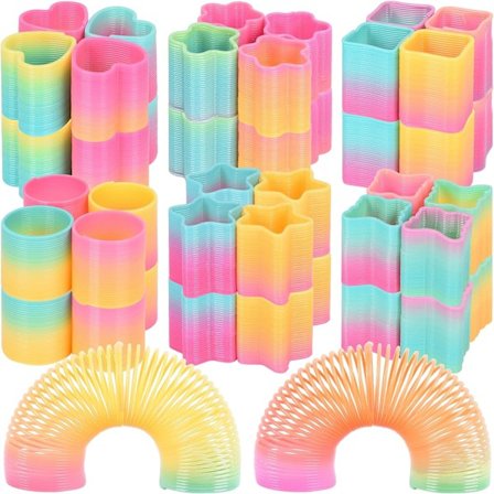 Regnbue spiralfjær, 48 stykker magiske fjærer, regnbue plast regnbueleker, mini fjærleker for jenter, gutter festdekorasjoner og rekvisita (48 stk)