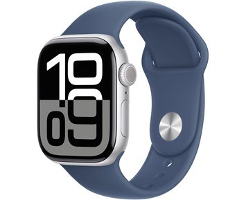 Apple-Watch Series 10 GPS 42mm Silver Aluminium Case with Denim Sport Band - S/M-Tynnere. Og fetere.-Personal training-Apple Watch