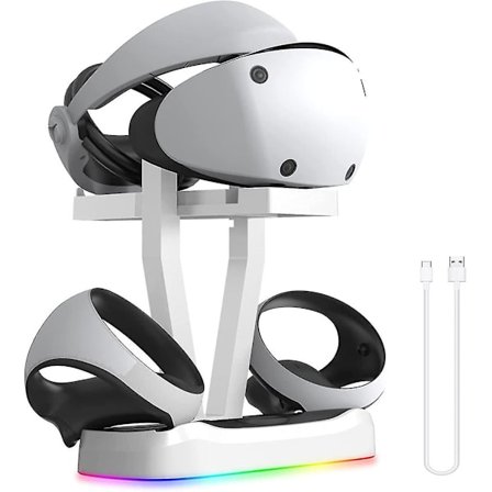 PS VR2 Opladningsstation, Magnetisk Opladningsdock Kompatibel med Playstation VR2 med Headset Stativ & RGB Lys