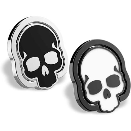 Mobiltelefon Skalle Ring Grepp, Pack 360° Justerbar Finger Ring Hållare, Lämplig för Magnetisk Bilfäste Stativ för Mobiltelefon-Svart och Vit Black 