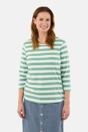 JENSEN - 3/4 Ærmet T-shirt - Grøn / Hvid - Stribet