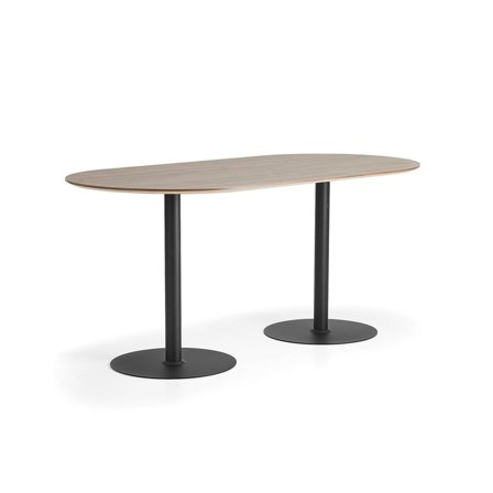 Barbord METRIC, oval, 2000x1000x900 mm, svart/valnöt