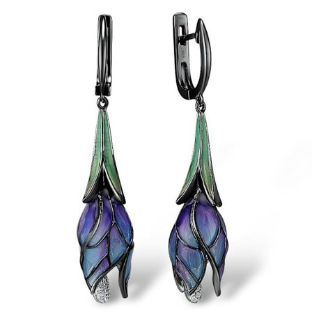 Tulpanörhängen emalj blomma drop örhängen fina handgjorda smycken, emalj, kubisk zirkonia