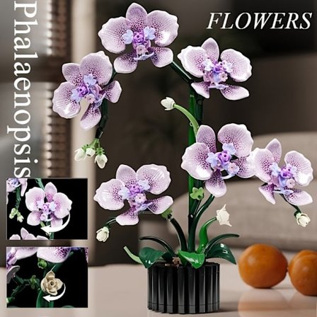 619 osaa Perhoskimppu Rakennuspalikkasarja - Sisä-/toimistokasvien koristeet eloisalla purppuralla - Lahja äitienpäiväksi, Kukkien ystävien sarja