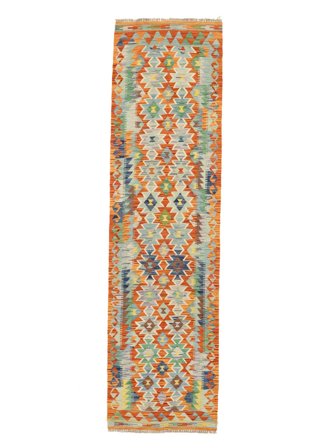 Handvävd Kelim Afghan Old Style 79X288 Ullmatta Brun/Grön Liten