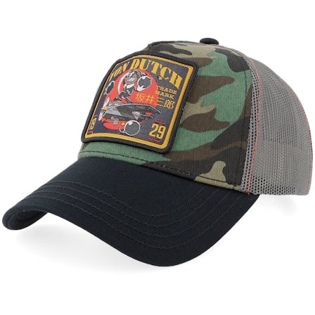 Von Dutch - Camo trucker Cap - Square Patch Grey/Camo/Black A-frame Trucker @ Hatstore