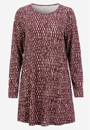 Cellbes of Sweden - Mønstret jerseytunika med lommer i vinrød/beige/mønstret for damer i størrelse 62/64