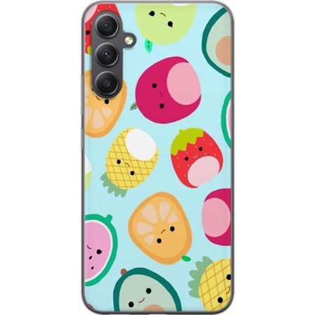 Kompatibelt Mobildeksel til Samsung Galaxy A25 Mønster av kawaii-frukter som jordbær sitron ananas og avocado på lyseblå bakgrunn