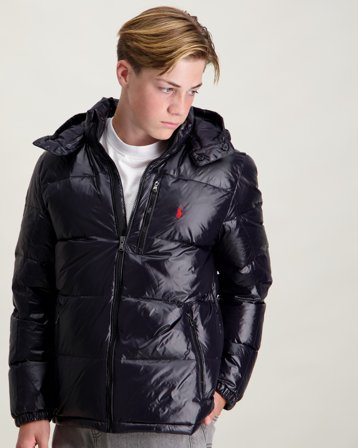 Polo Ralph Lauren Glossed Down Hooded Jacket Schwarz Jacken Jungen - Kids Brand Store