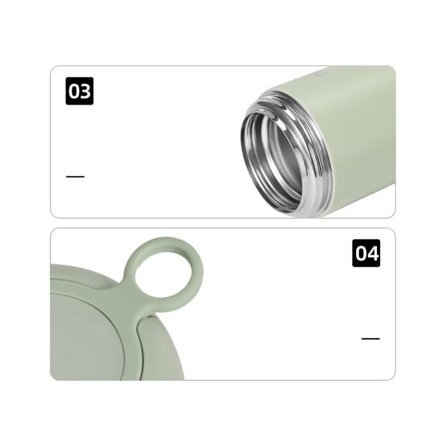 Lämpöruoka-astia kuumalle ruoalle - Eristetty ruoka-astia taittuvalla lusikalla, vuotamaton ruoka-astiatermos aikuisille (harmaa)