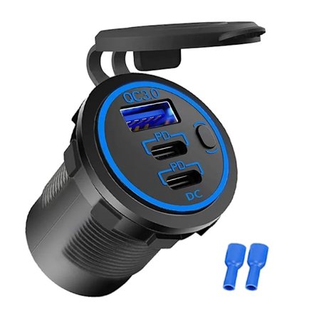 12V USB-uttag 58W Dubbel PD USB-C-port Snabbladdning 3.0 USB-laddare Uttag Vattentät Strömuttag med Strömbrytare för Bil Båt