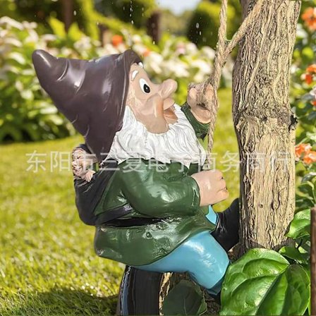 Klatrende Havegnom med Hvidt Skæg, Skulptur af Gammel Mand | Havepynt i Resin, Dværgefigur til Udendørs Landskab, Håndværk_11*11*9cm Jule-snor_