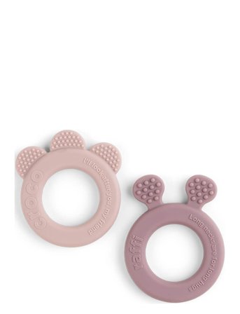 Done by Deer Teether 2-Pack Deer Friends Powder - Pink - RAFFI:9X 7X 1CM.CROCO:8X 7X 1CM