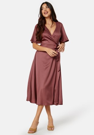 Bubbleroom Occasion-Butterfly Sleeve Wrap Satin Midi Dress-38