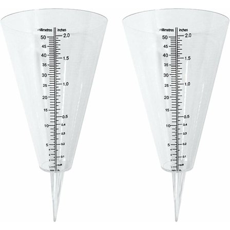 Regnmåler, utendørs regnmåler, 2 gjennomsiktige kjegleformede regnmålere med dobbel skala for overvåking av nedbør i hager, utendørs og på balkonger