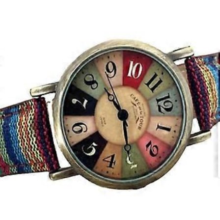 Dameur i boheme boho hippie stil, flerfarvet regnbuevævet armbåndsur (blå)