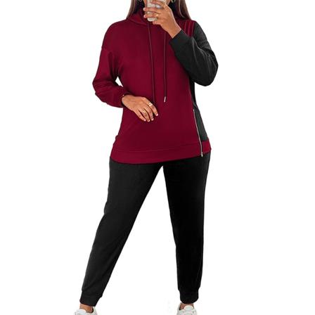Ladies Dragkedja Långärmad Sweatsuit Color Block Tvådelad Outfit