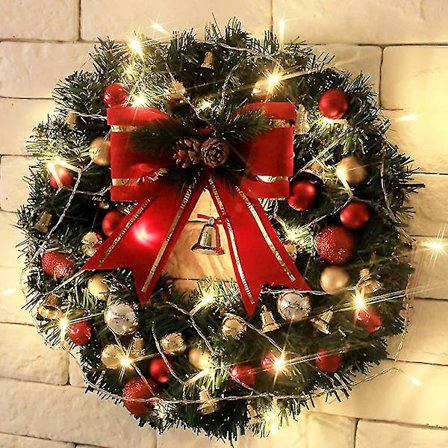 30cm Julekrans Med Lys Forhåndsopplyst Julepynt Dør Kunstig Furu Girlander