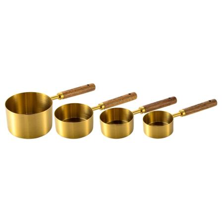 1 set rostfria måttkoppar och måttskedar med handtag i akaciaträ