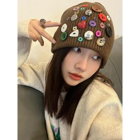 Fairy Grunge Heklet Lue 2000-tallet Fargerik Knapp Strikket Løs Lue Bøtte Punk Goth Hodeplagg Tilbehør En Størrelse