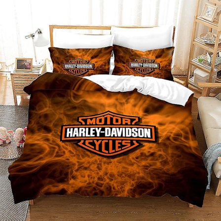 Hd26 3D-tryckt Harley-Davidson Motorcykel Täcke Överdrag Kuddfodral 2/3-delar Sängkläder Set -ES AU DOUBLE 180x210cm