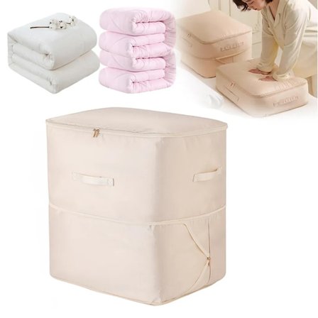 Selvkomprimerende organizer, opbevaringsbokse, opbevaringspose til dyner, tøj, tæpper (beige, 52x42x60CM)