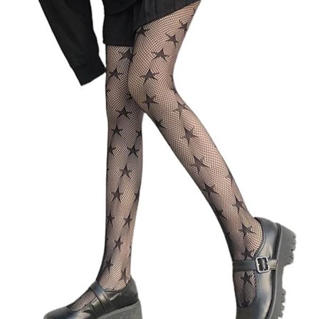 Kvinder Gothic Punk Cool Star Mønstret Fishnet Strømpebukser Harajuku Lolita Hollow Out Sexede Sheer Mesh Tights Anime stretchy Jacquard Strømper