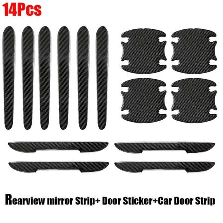 Universal Carbon Fiber Bil Dørgreb Anti-ridse Stickers Bakspejl Beskyttelse Sticker Til Bil Auto Tilbehør 4-14 stk - Bil Stickers 7
