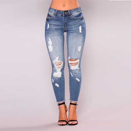 Kvinder Højtaljede Skinny Stretch Ripped Jeans Destroyed Denim Bukser XL