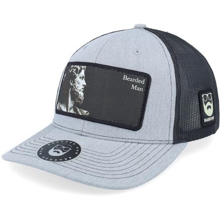 Bearded Man - Ancient Greek Beard Patch Heather Grey/Black Trucker Trucker Grey Cap - @ Hatstore