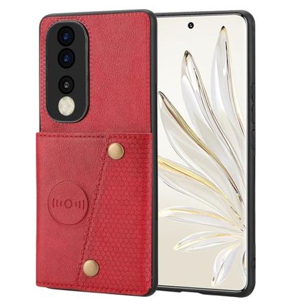 Telefondeksel for Honor 90 med kortholder, støtte og fallbeskyttelse - PU-belagt TPU-bakdeksel Red