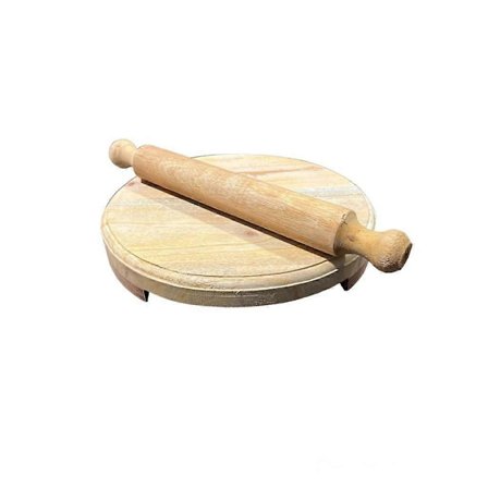 Rund Roti-bräda i trä med kavel, stor storlek / Capati-maskin / Roti-maskin / Puri-maskin / Balen Chakla-set i trä / chapati-bräda i trä med kavel