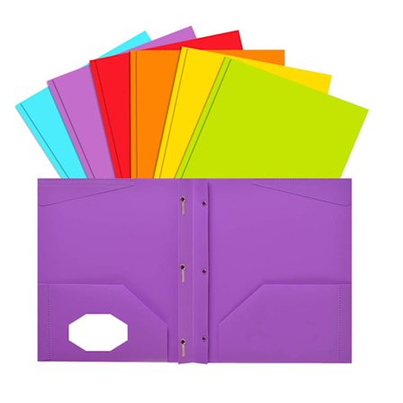Kraftiga plastmappar med 2 fickor för papper i Letter-storlek, blandade färger, 6-pack
