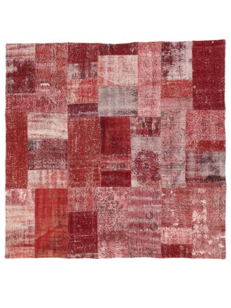 Handknuten Patchwork Matta 199X201 Mörkröd/Röd